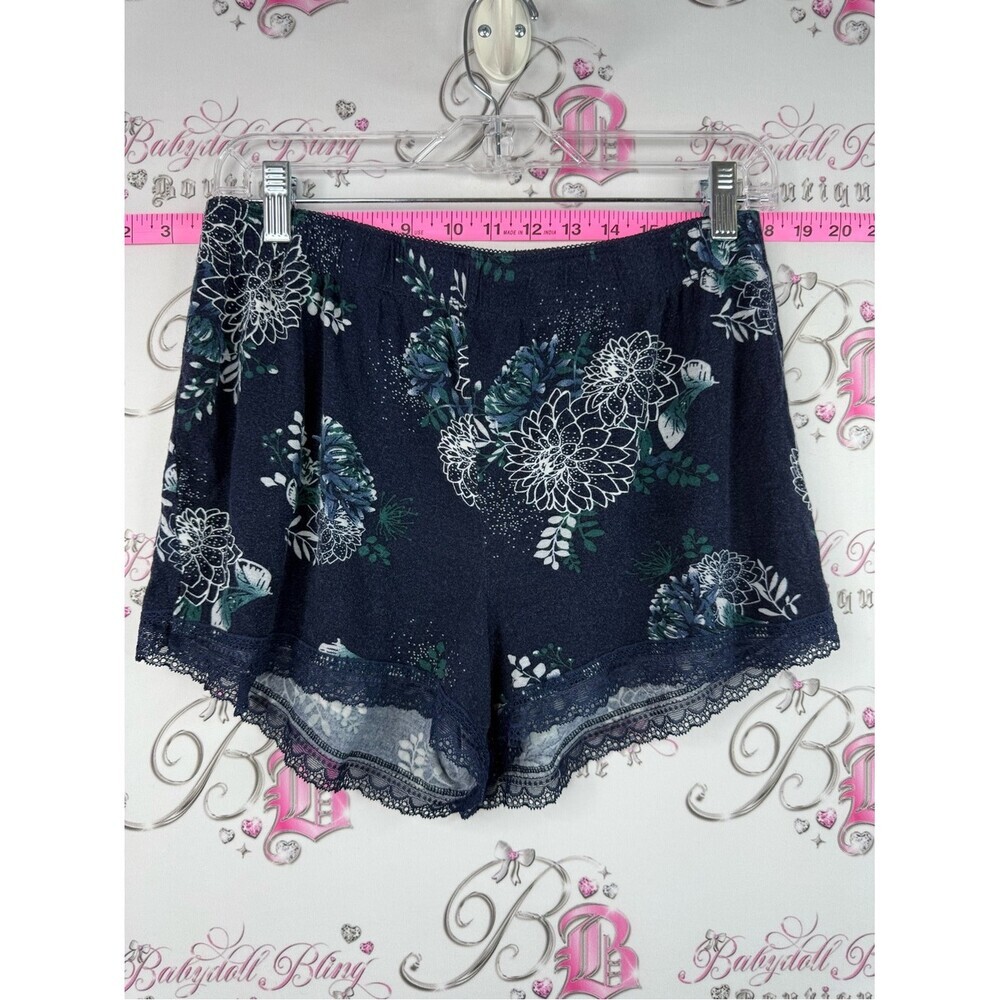 La Vie En Rose shorts Lacie flowers Navy Floral Lace Trim Sleep Shorts